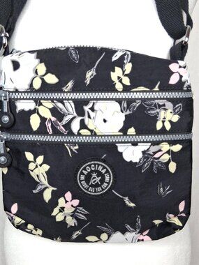Aocina Small Black with Floral Crossbody Purse Lightweight Nylon Travel Bag
